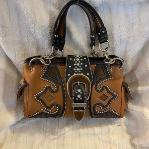 Brown man made Leather western style purse